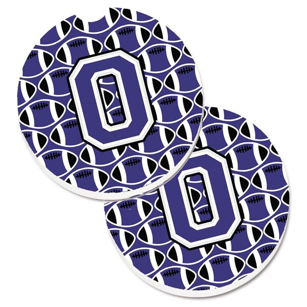 Carolines Treasures Letter O Football Purple and White Set of 2 Cup Holder Car Coaster CJ1068-OCARC - main